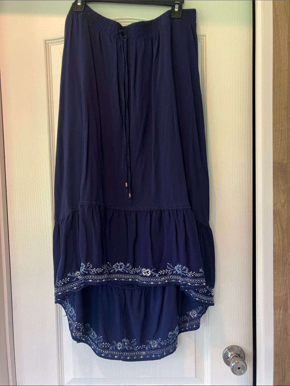 Time and Tru Navy High-Low Embroidered Maxi Skirt